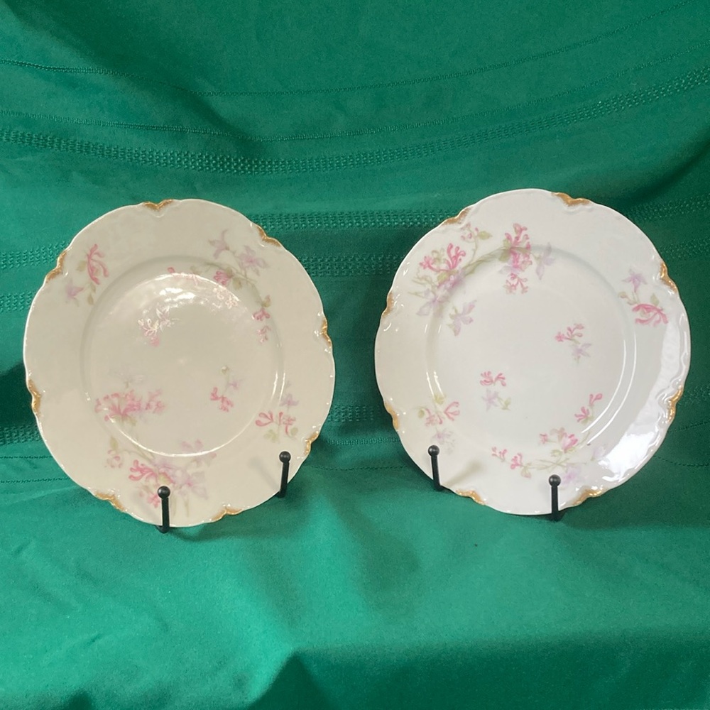 2 Havilland Limoges salad plates. Gold trim scalloped edge floral.